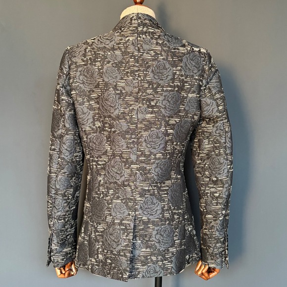Women's Gianni Feraud Black Rose Blazer | Sz US 4 / EU 34| Brocade Fitted Jacket - Picture 3 of 10